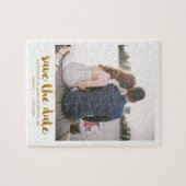Whimsical Brush Script-Foto Save the Date Gold Puzzle (Horizontal)