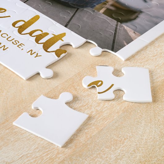 Whimsical Brush Script-Foto Save the Date Gold Puzzle (Seite)