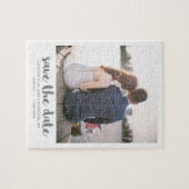Whimsical Brush Script-Foto Save the Date grau Puzzle (Horizontal)
