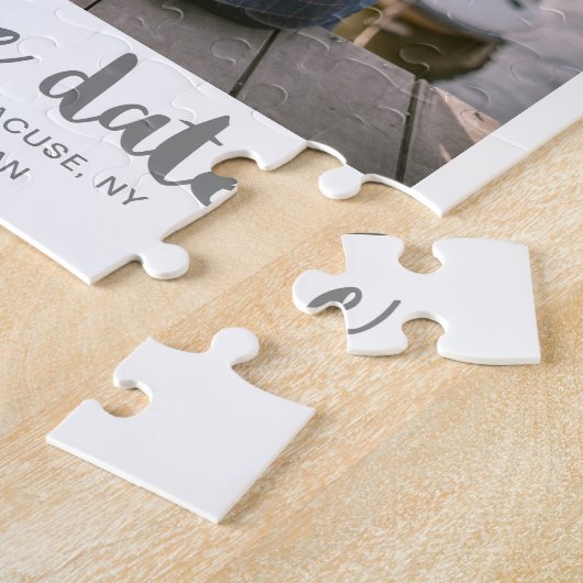 Whimsical Brush Script-Foto Save the Date grau Puzzle (Seite)