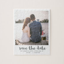 Whimsical Brush Script-Foto Save the Date grau