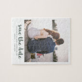 Whimsical Brush Script Foto Save the Date Green Puzzle (Horizontal)