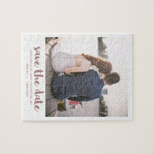Whimsical Brush Script-Foto Save the Date Rose Puzzle (Horizontal)