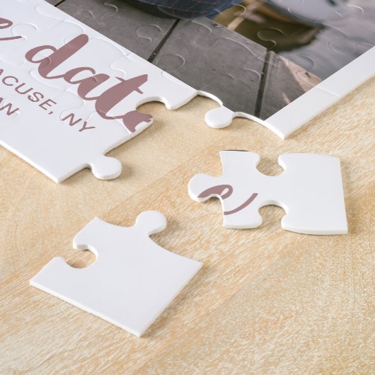 Whimsical Brush Script-Foto Save the Date Rose Puzzle (Seite)