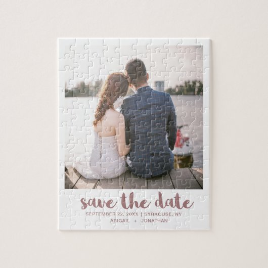 Whimsical Brush Script-Foto Save the Date Rose Puzzle (Vertikal)