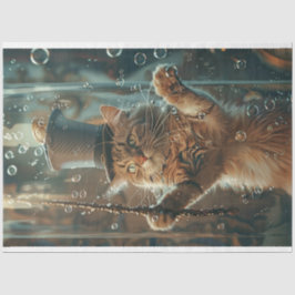 Whimsical Bubbly Kitten Decoupage Seidenpapier