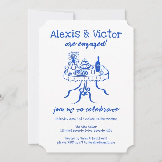 Whimsical Buffet DInner Custom Engagement Party Einladung (Vorderseite)