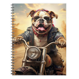 Whimsical Bulldog Chopper fahren mit einem Motorra Notizblock
