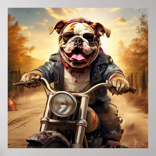 Whimsical Bulldog Chopper fahren mit einem Motorra Poster (Vorne)