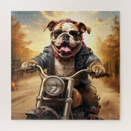 Whimsical Bulldog Chopper fahren mit einem Motorra Puzzle