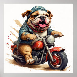 Whimsical Bulldog Chopper Reiten auf einem Motorra Poster