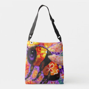 Whimsical Bumble Bee Abstrakt Art Floral Orange Tragetaschen Mit Langen Trägern