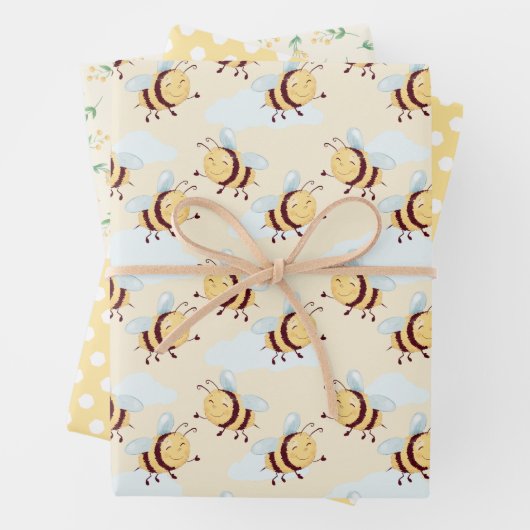 Whimsical Bumble Bee and Honeycomb Floral Geschenkpapier Set (Beispiel)