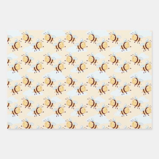 Whimsical Bumble Bee and Honeycomb Floral Geschenkpapier Set (Vorderseite)