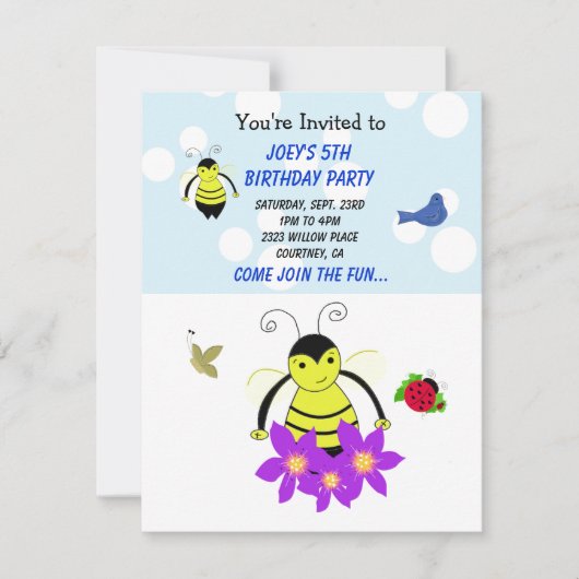 Whimsical Bumble Bee Birthday Party Einladung (Vorderseite)