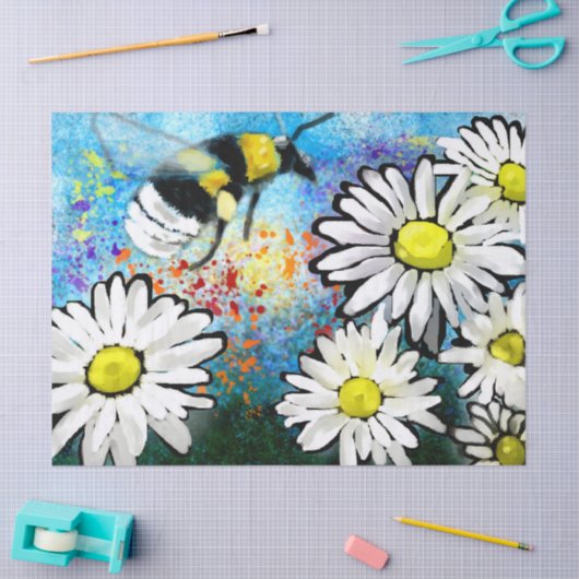 Whimsical Bumble Bee Daisies Blumendekoupage Seidenpapier (Basteln)