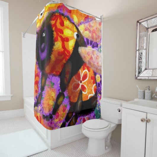 Whimsical Bumble Bee Floral Red Yellow Lila Duschvorhang (Beispiel)