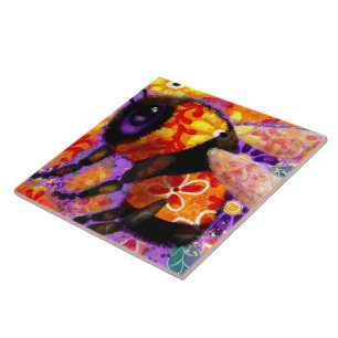 Whimsical Bumble Bee Floral Red Yellow Lila Fliese