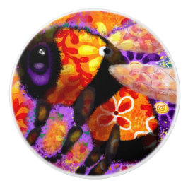 Whimsical Bumble Bee Floral Red Yellow Lila Keramikknauf