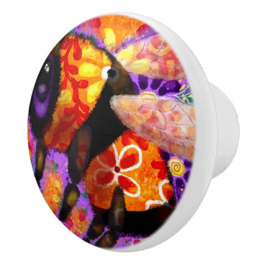 Whimsical Bumble Bee Floral Red Yellow Lila Keramikknauf (Rechts)