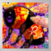 Whimsical Bumble Bee Floral Red Yellow Lila Poster (Vorne)