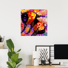 Whimsical Bumble Bee Floral Red Yellow Lila Poster