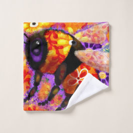 Whimsical Bumble Bee Floral Red Yellow Lila Waschlappen