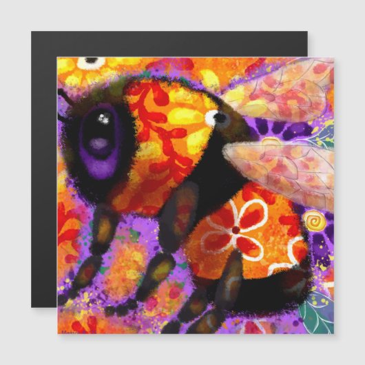 Whimsical Bumble Bee Floral Red Yellow Magnet (Vorne/Hinten)