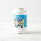 Whimsical Bumble Bee in Daisies Personalisiert Bierglas (Vorderseite Links)