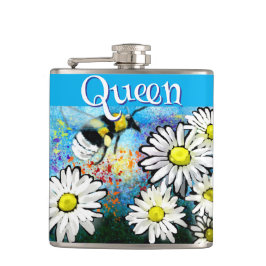 Whimsical Bumble Bee in Daisies Personalisiert Flachmann