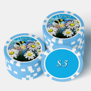 Whimsical Bumble Bee in Daisies Personalisiert Pokerchips