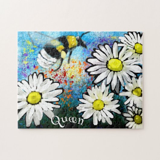 Whimsical Bumble Bee in Daisies Personalisiert Puzzle (Horizontal)