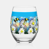 Whimsical Bumble Bee in Daisies Personalisiert Weinglas Ohne Stiel (Rechts)