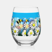 Whimsical Bumble Bee in Daisies Personalisiert Weinglas Ohne Stiel (Links)