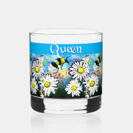 Whimsical Bumble Bee in Daisies Personalisiert Whiskyglas