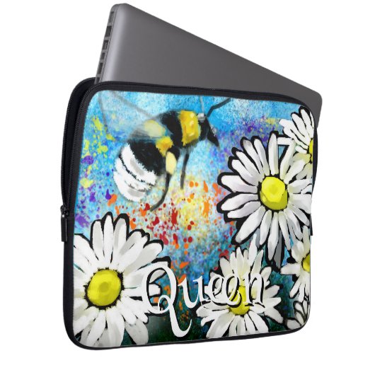 Whimsical Bumble Bee in Daisies Personalized Laptopschutzhülle (Vorne Rechts)