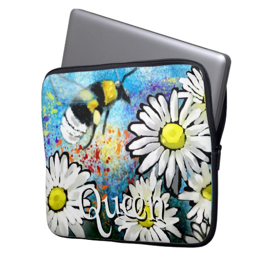 Whimsical Bumble Bee in Daisies Personalized Laptopschutzhülle (Vorderseite Links)