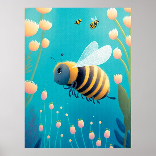 Whimsical Bumble Bees and Blume Poster (Vorne)