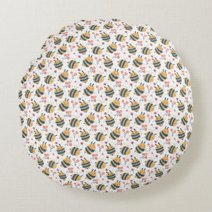 Whimsical Bumblebee & Floral-Gartenmuster Rundes Kissen