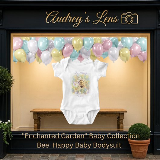 Whimsical Bumblebee & Wildflowers "Bee Happy" Baby Strampler