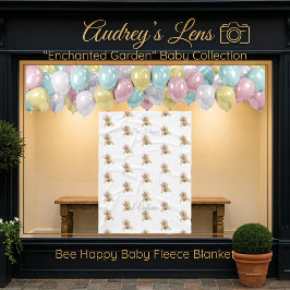 Whimsical Bumblebee & Wildflowers "Bee Happy" Fleecedecke