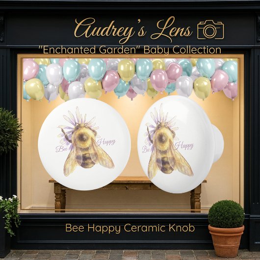 Whimsical Bumblebee & Wildflowers "Bee Happy" Keramikknauf