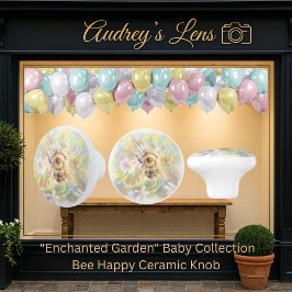 Whimsical Bumblebee & Wildflowers "Bee Happy" Keramikknauf