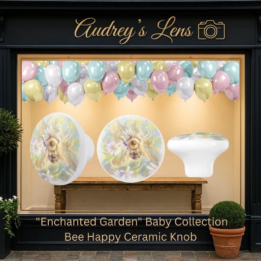 Whimsical Bumblebee & Wildflowers "Bee Happy" Keramikknauf