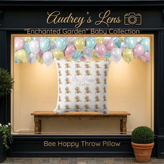 Whimsical Bumblebee & Wildflowers "Bee Happy" Kissen