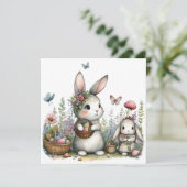 Whimsical Bunnies and Eggs Flowers Easter Greeting Karte (Stehend Vorderseite)