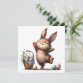 Whimsical Bunny and Basket of Eggs Easter Greeting Karte (Stehend Vorderseite)