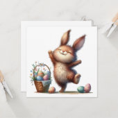 Whimsical Bunny and Basket of Eggs Easter Greeting Karte (Vorderseite/Rückseite Beispiel)