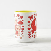 Whimsical Bunny and Bear Moon Heart Ceramic Mug Tasse (Zentrum)