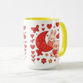 Whimsical Bunny and Bear Moon Heart Ceramic Mug Tasse (VorderseiteRechts)